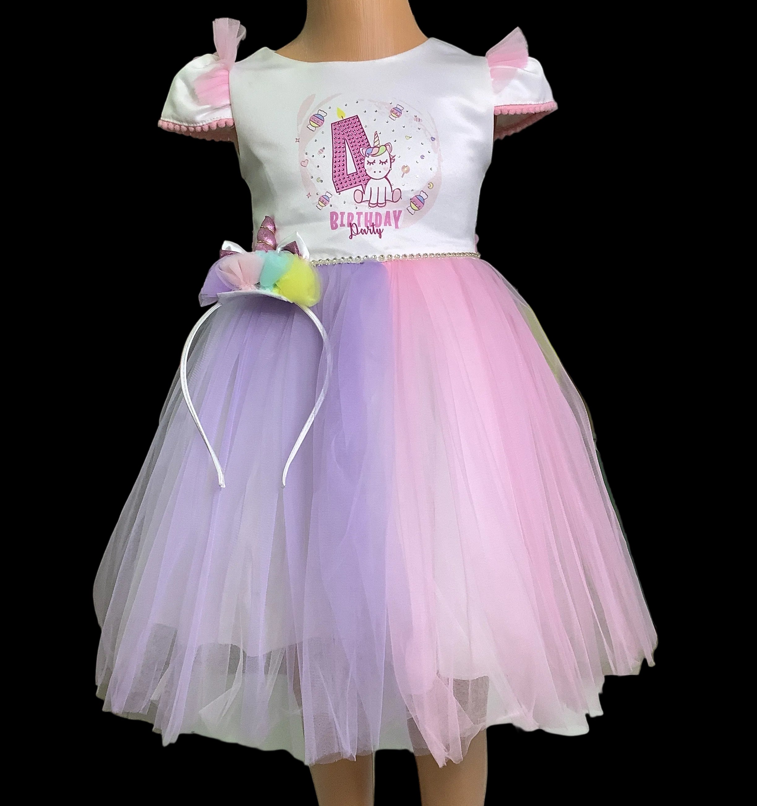 Seker Rainbow Colors Birthday Gown With Head Band