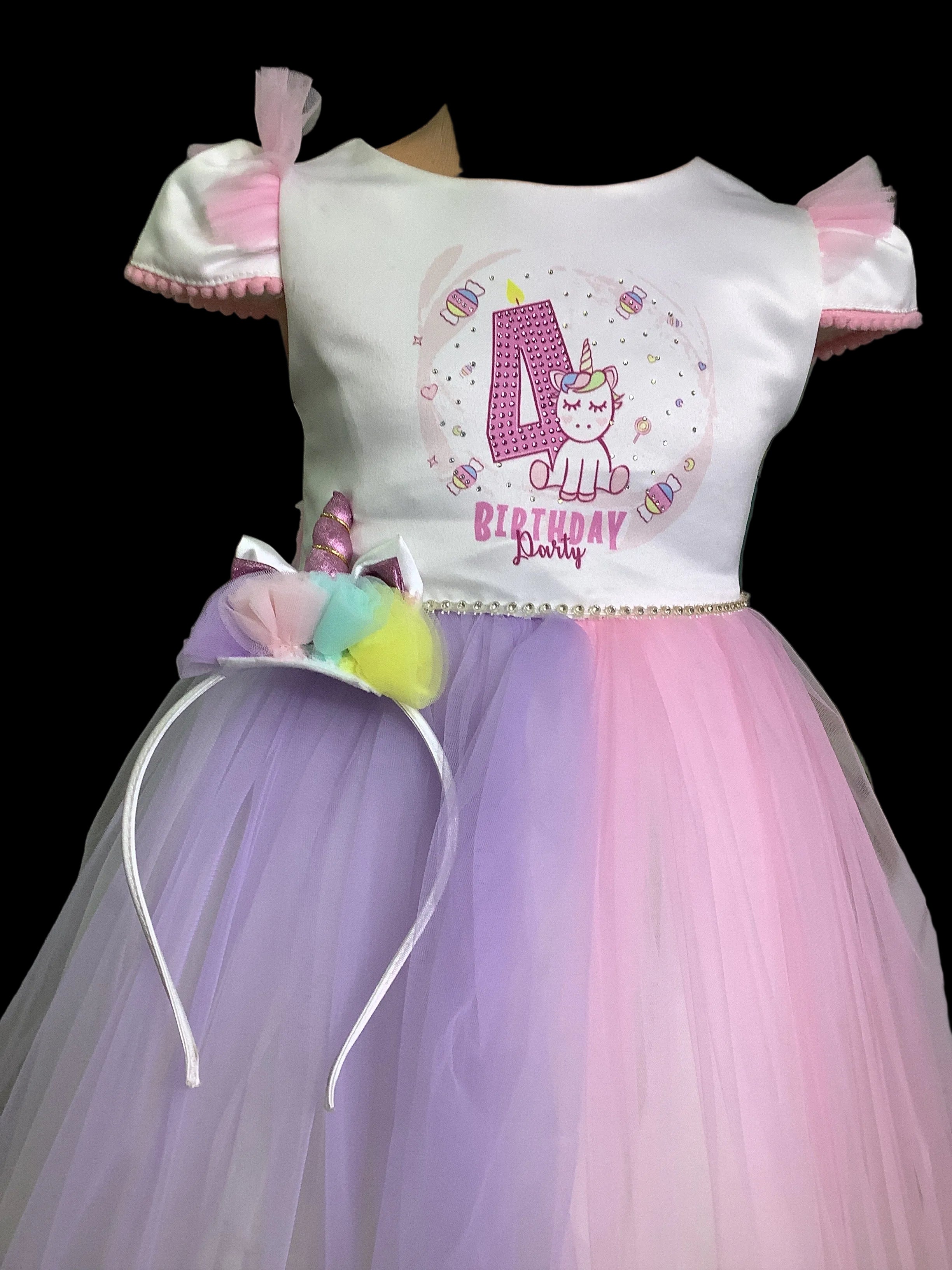 Seker Rainbow Colors Birthday Gown With Head Band