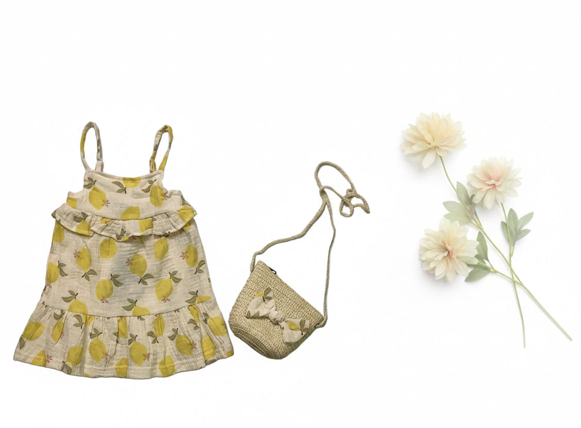 Rabbit Bear Organic Girls Carribean Gown With hand Bag