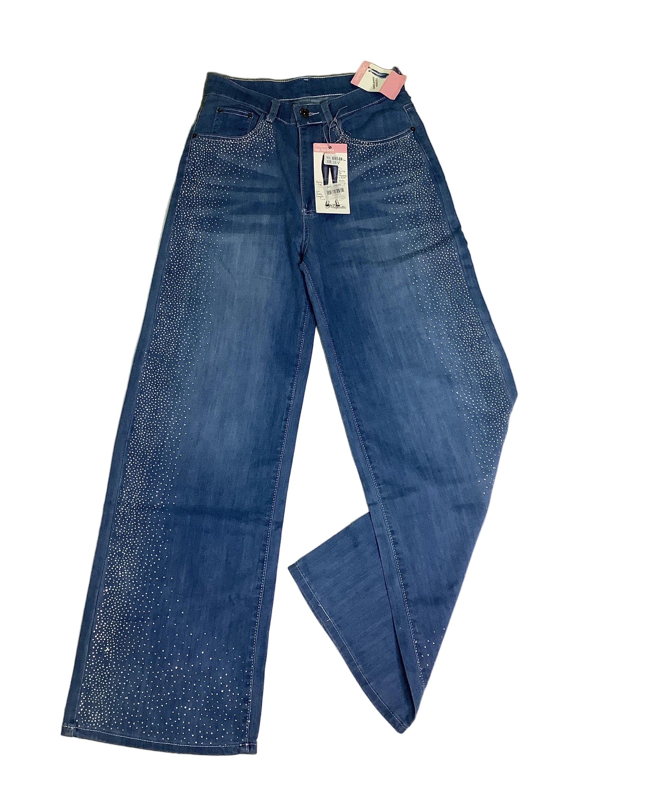 Crisscross Denim Shorts with Stone Detail