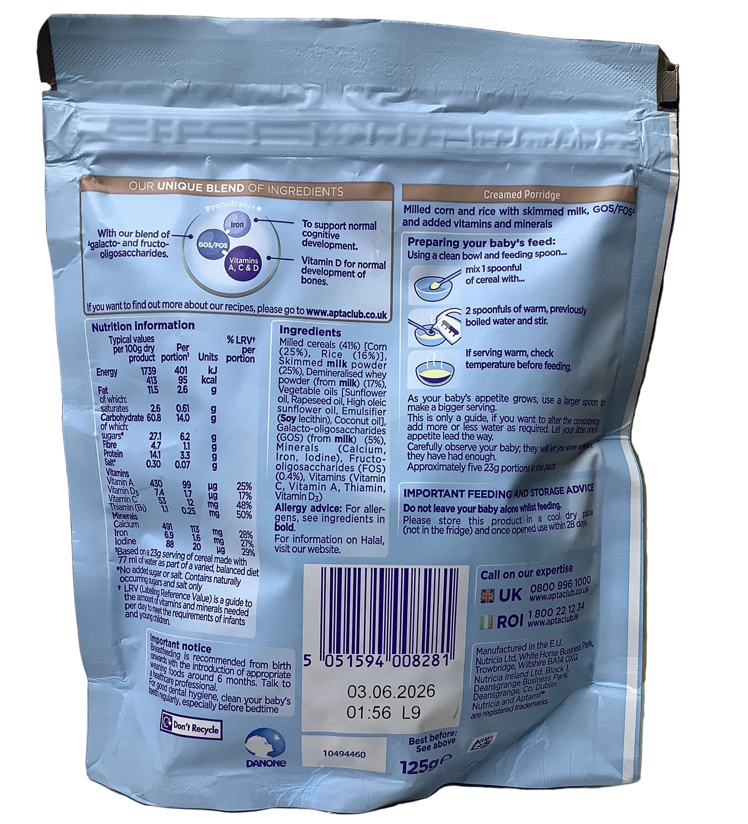 Aptamil Creamed Porridge Baby Cereal 125g (4-6 Months)