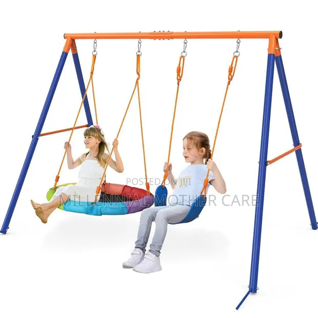 2-in-1 Metal Swing Set for Kids