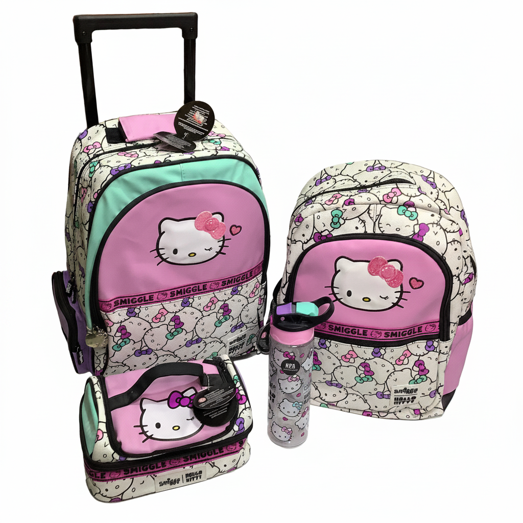 Smiggle Hello Kitty Light Up 4 in 1 Trolley Backpack Sets.