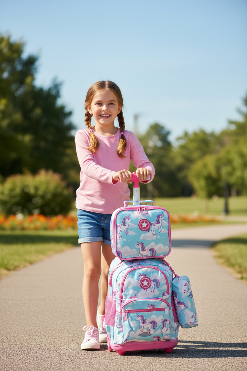 Jasminestar Unicorn Back To School Trolley Bag With Lunch & Pencils Bag