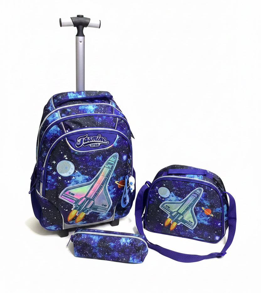 Jasmine Star Space Travel Back to School Trolley Bag With Lunch & Pencils Bag