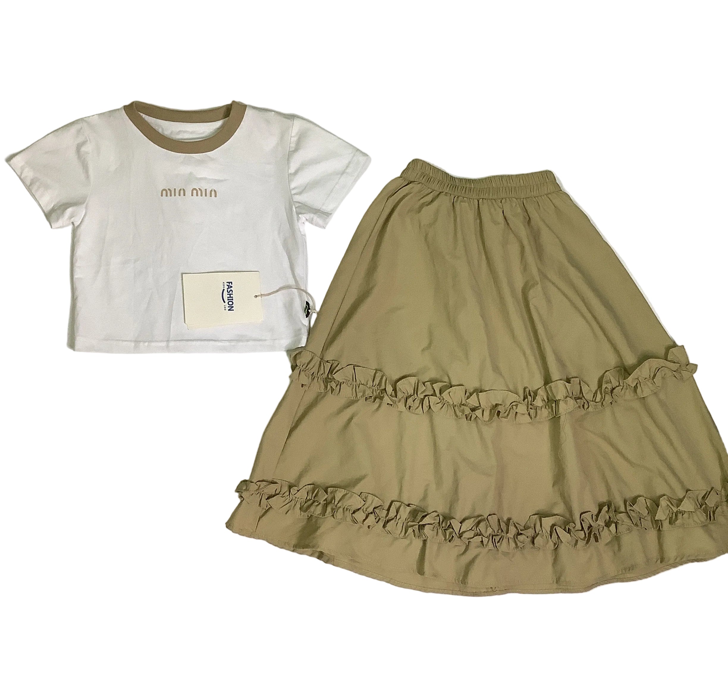 Min Min White Crop Top With Carribean Skirt (2 Piece Set).