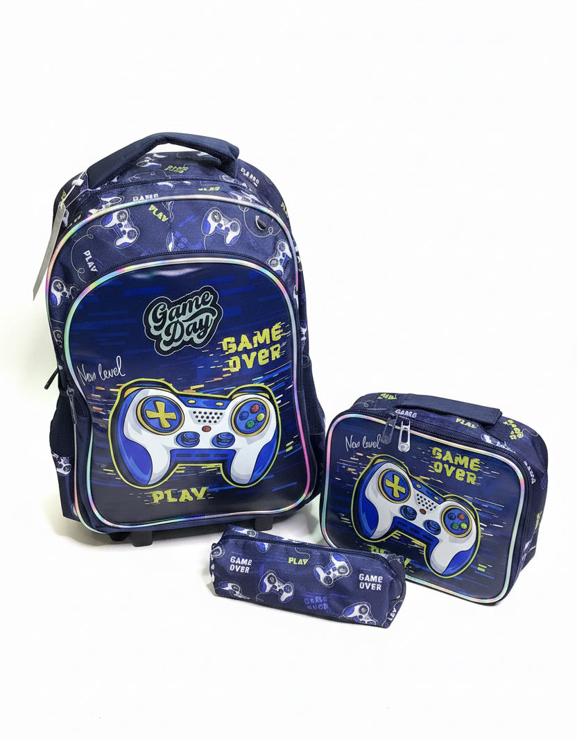 Jasmine Star Game Day Back to School Trolley Bag with Lunch & Pencils Bag