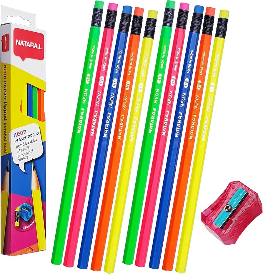 Nataraj Neon Eraser Tipped HB Pencils