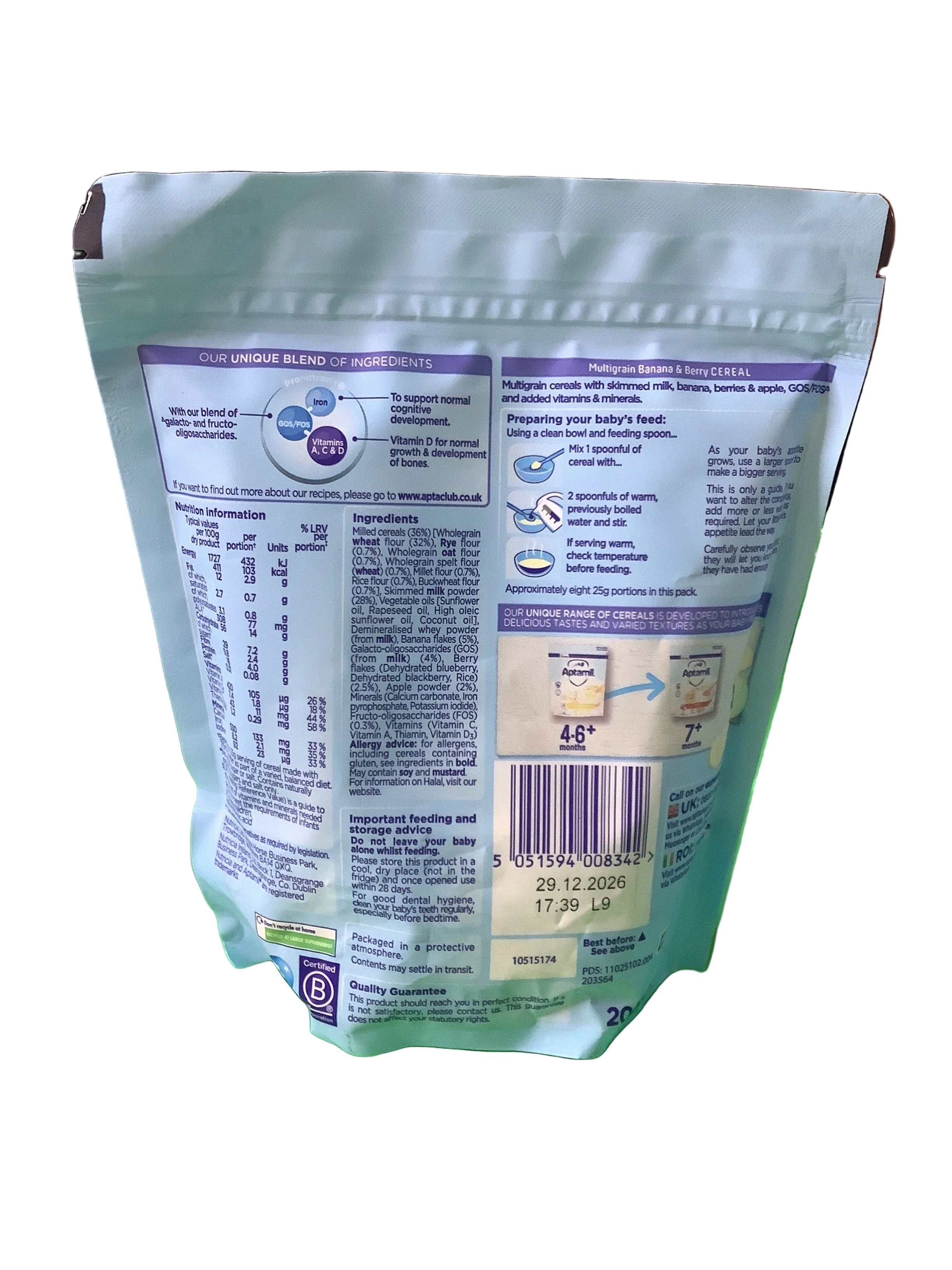 Aptamil Multigrain Banana & Berry Cereal (200g) 7Months +