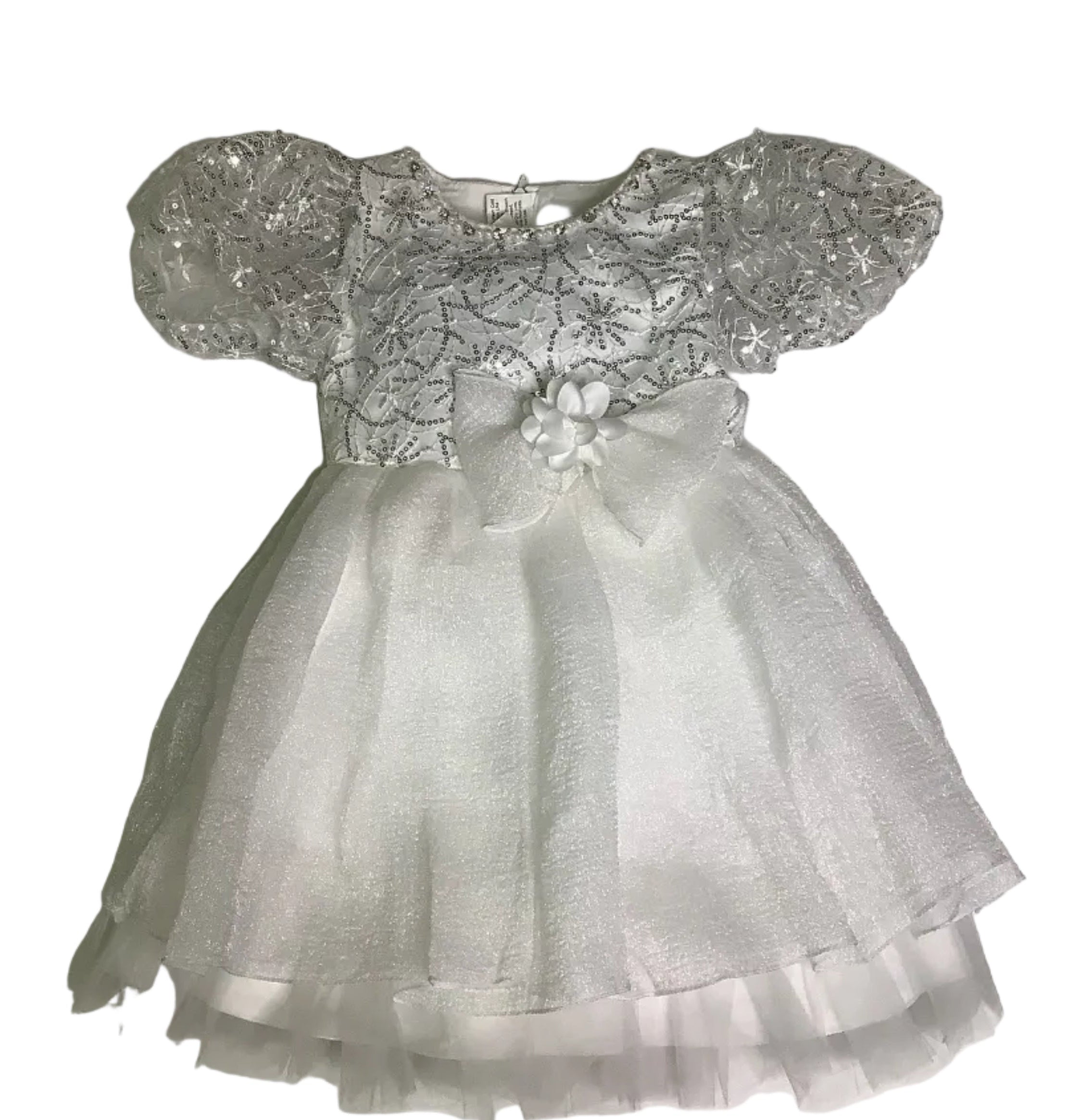 Girls White Gown With Sequence Design.