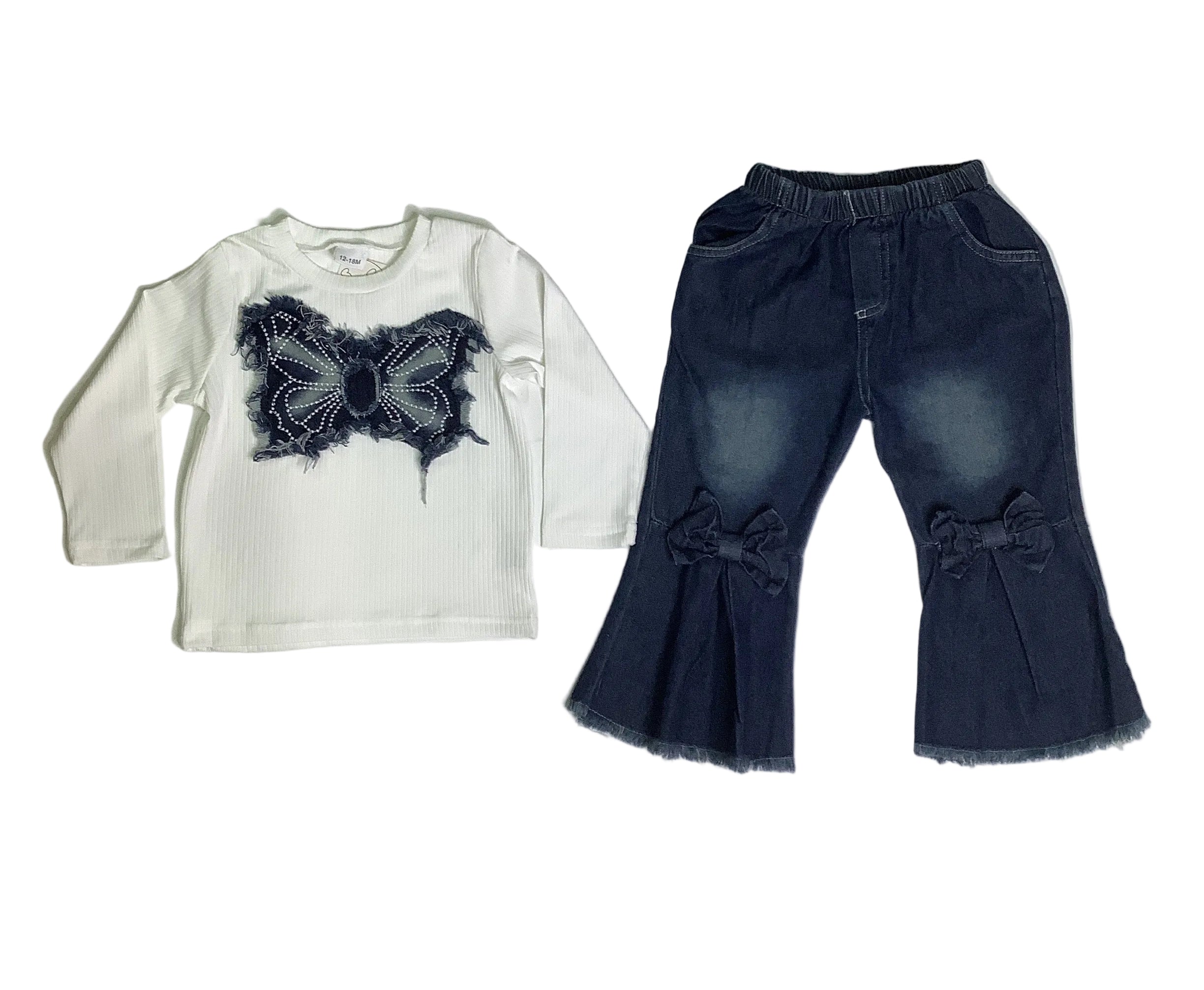 Girls 2 Piece Set (White Top With Jean Trousers).