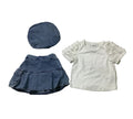 Pugi Baby White Top, Jean Skirt and Cap Girls Set