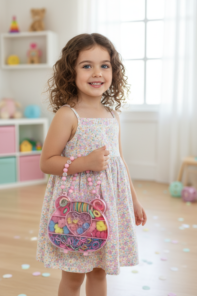 Pink Bag With Hair Accessories.