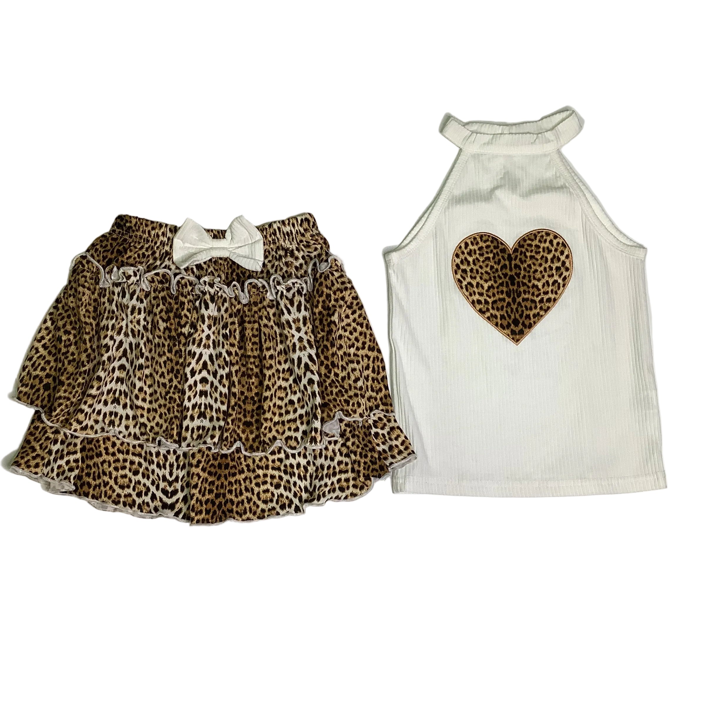 Smile White Top with Animal Skin Skirt (2 Piece Set)
