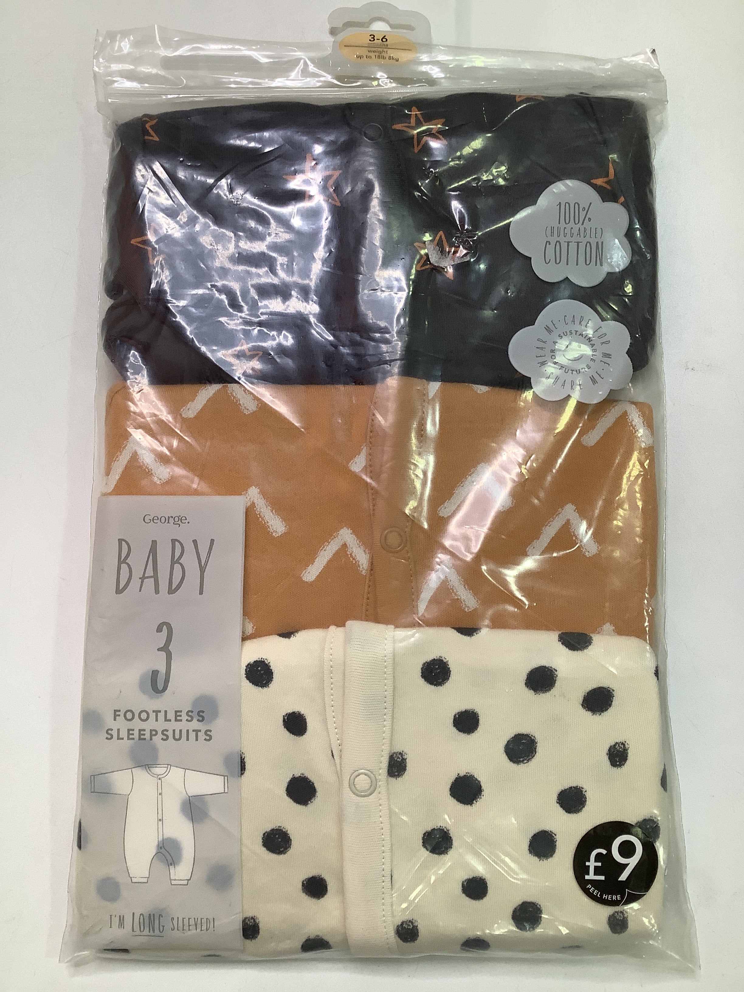 George 3in1 Footless Baby Sleep suits (3-6months)