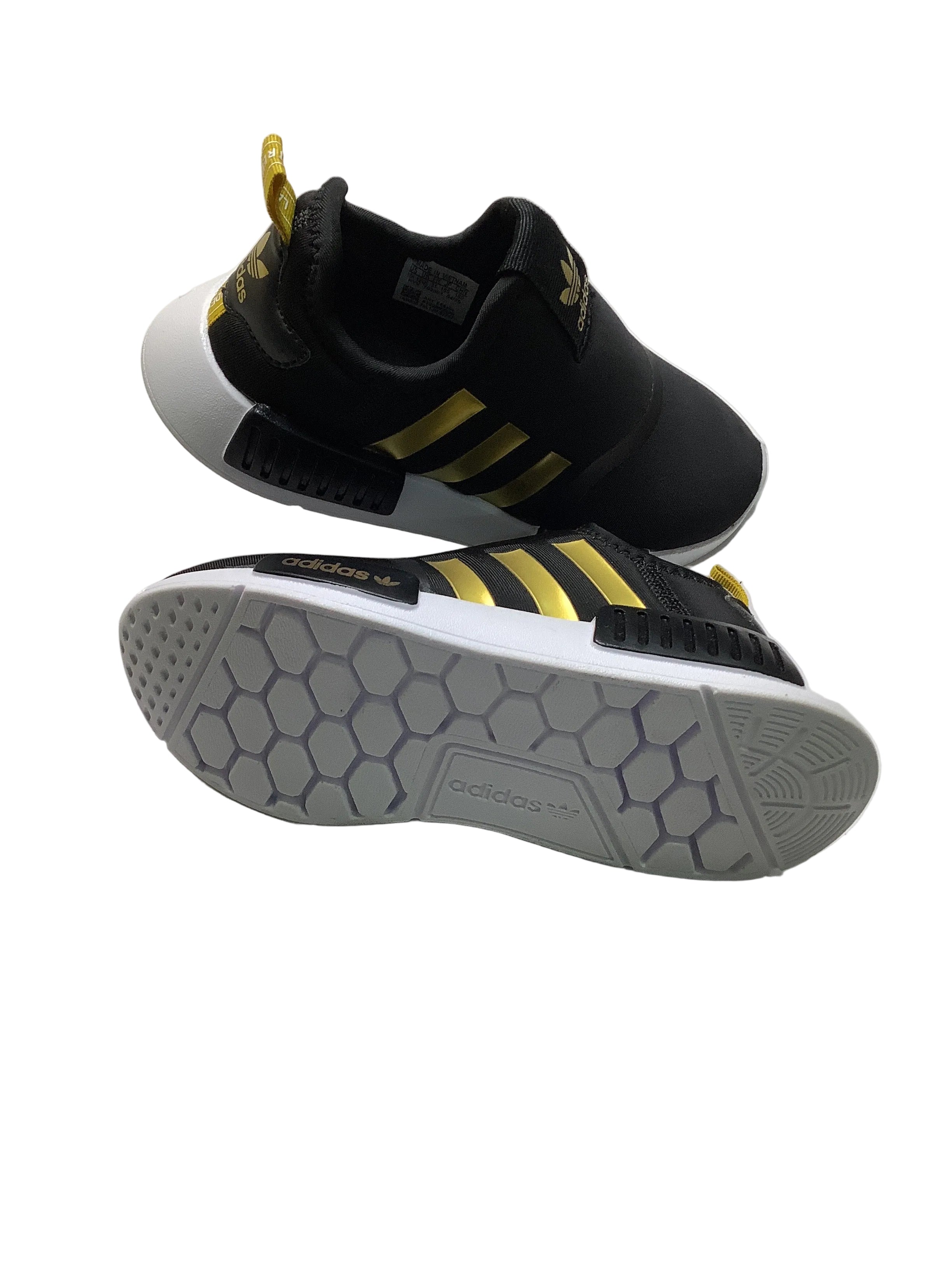 Adidas Kids Black With White Sole Sneakers (Canvas).