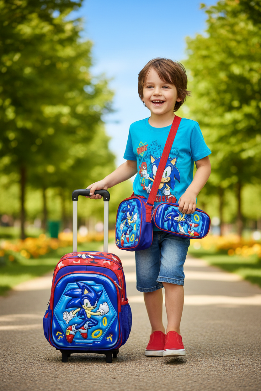 Sonic Character Back to School Trolley Bag With Lunch Bag