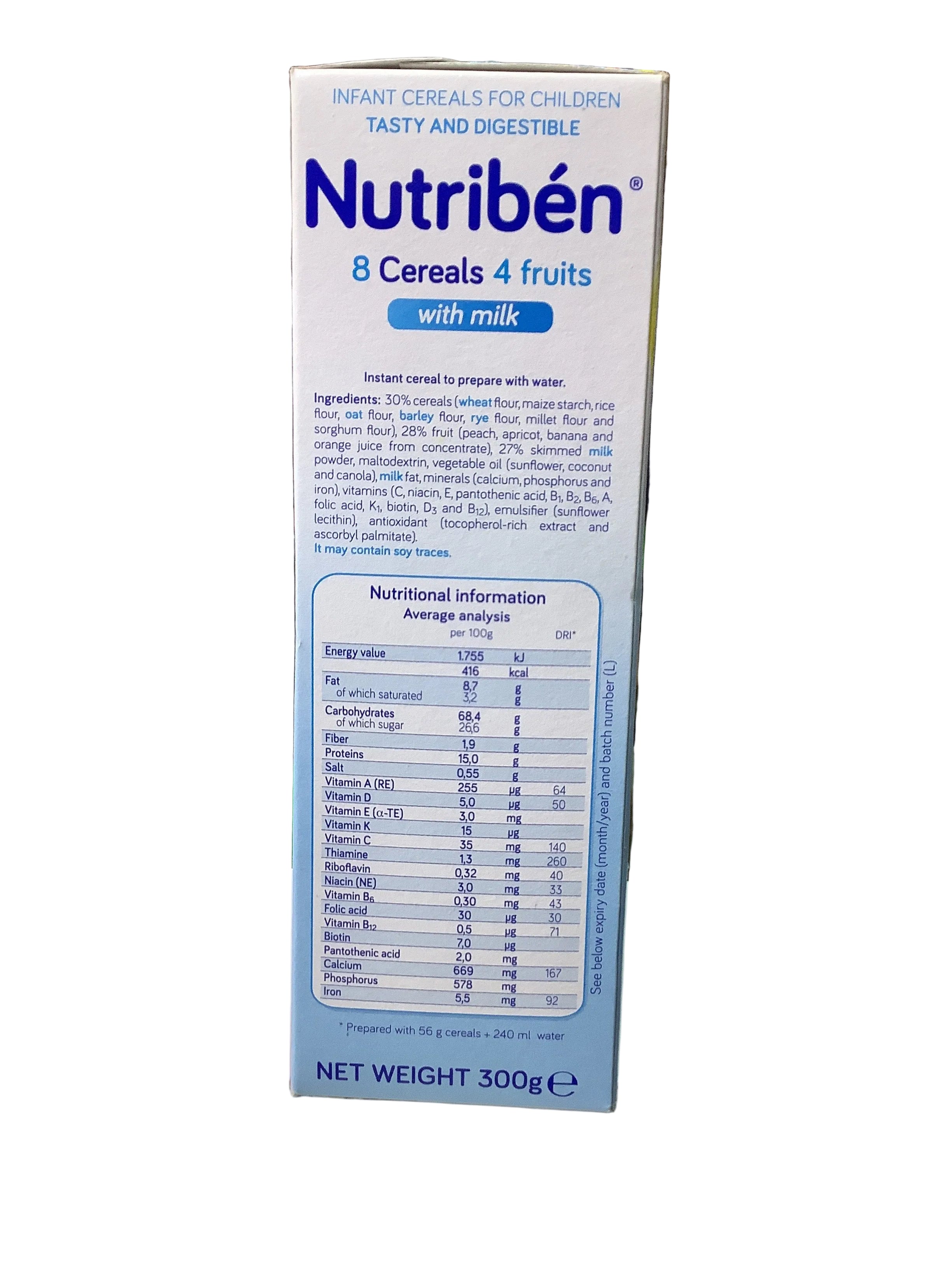 Nutriben 8 Cereals & 4 Fruits with Milk Baby Cereal 300g (6 Months-3Years)