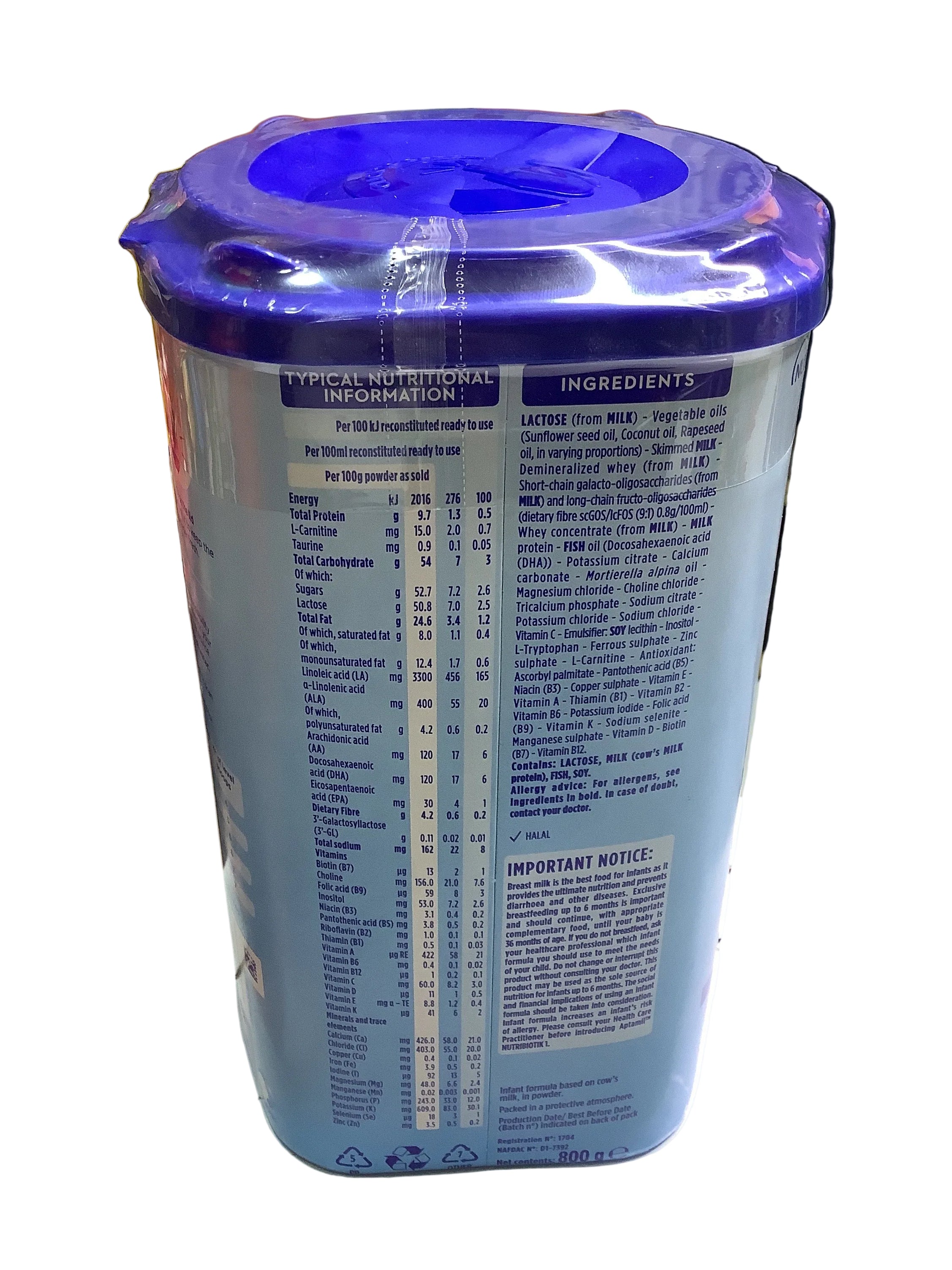 Aptamil NutriBiotik Infant Formula 0-6months Stage 1. (800g).