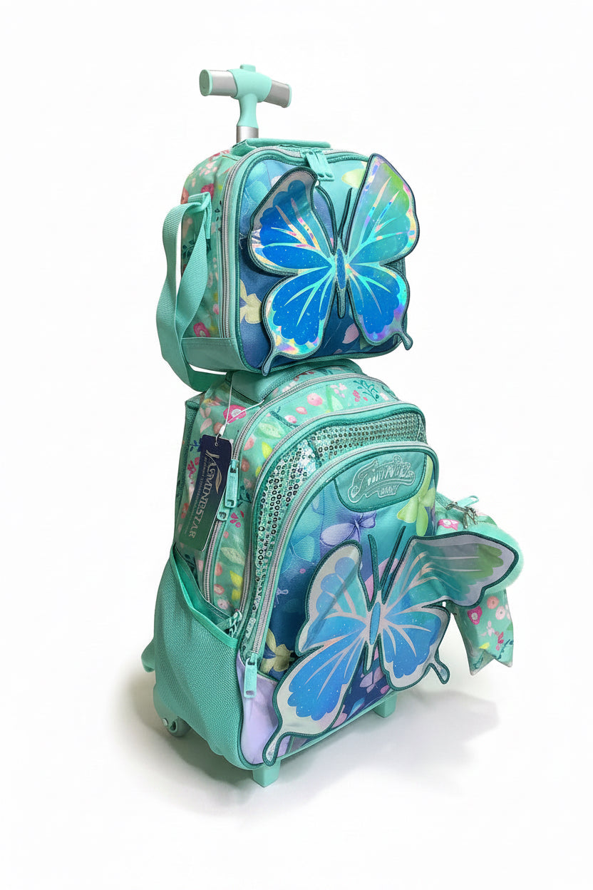 Jasmine Star Designers Trolley Back to School Bag with Lunch Bag and Pencil Bag