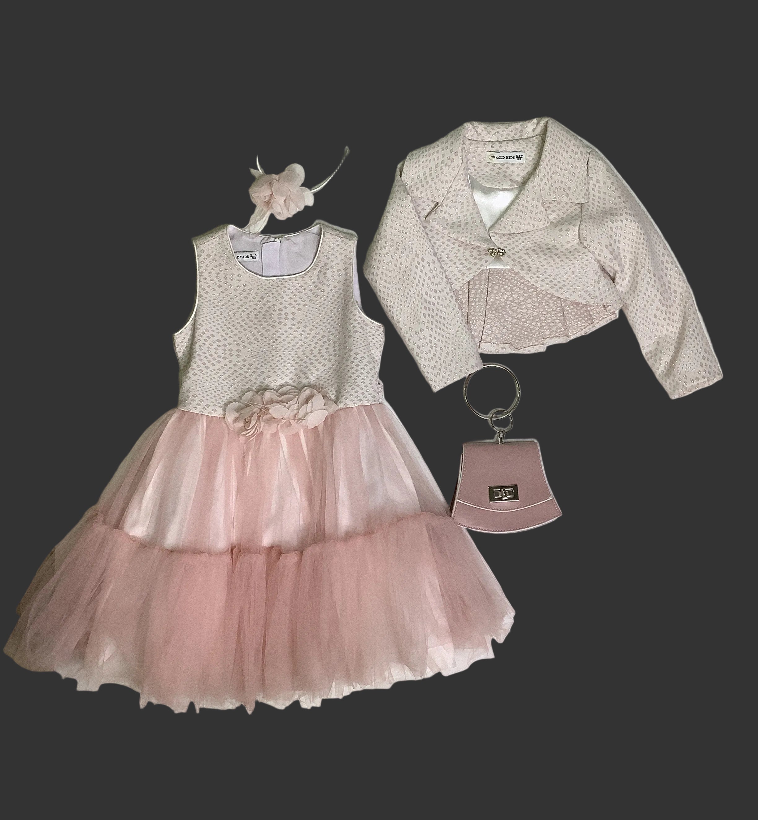 Gold Kids Ball Gown Set (1 Head Band & Clutch Purse)