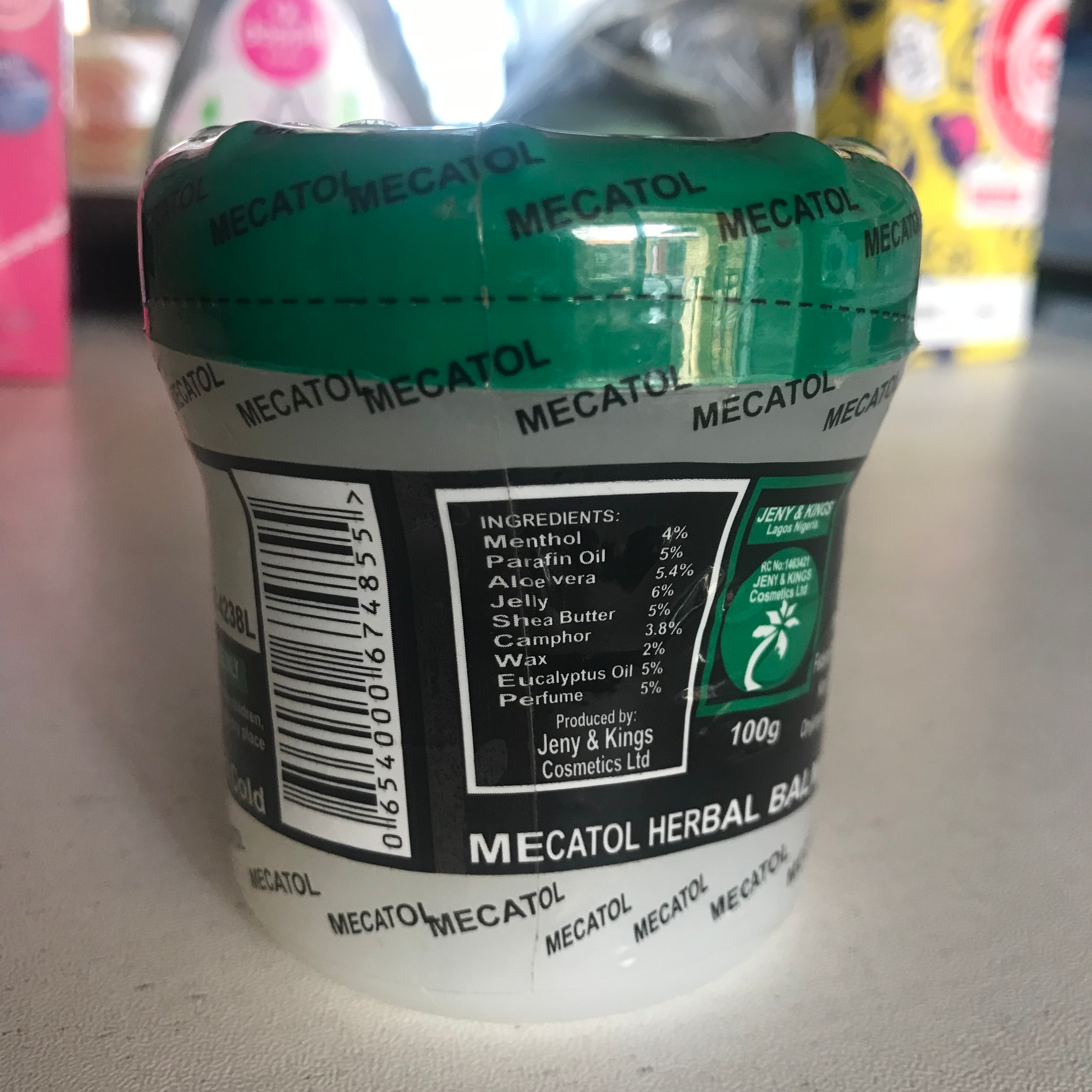 Mecatol mentholated herbal balm 100g
