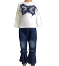 Girls 2 Piece Set (White Top With Jean Trousers).