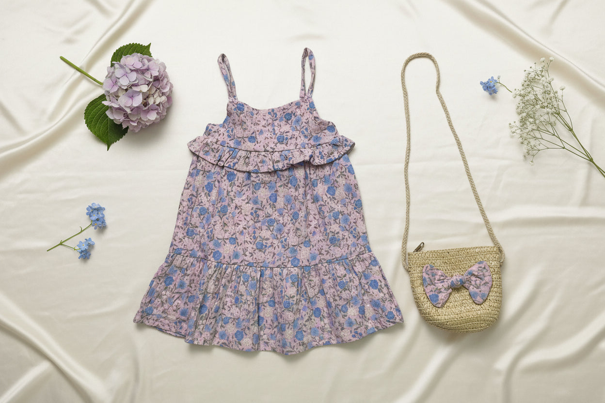 Rabbit Bear Organic Girls Carribean Gown With hand Bag