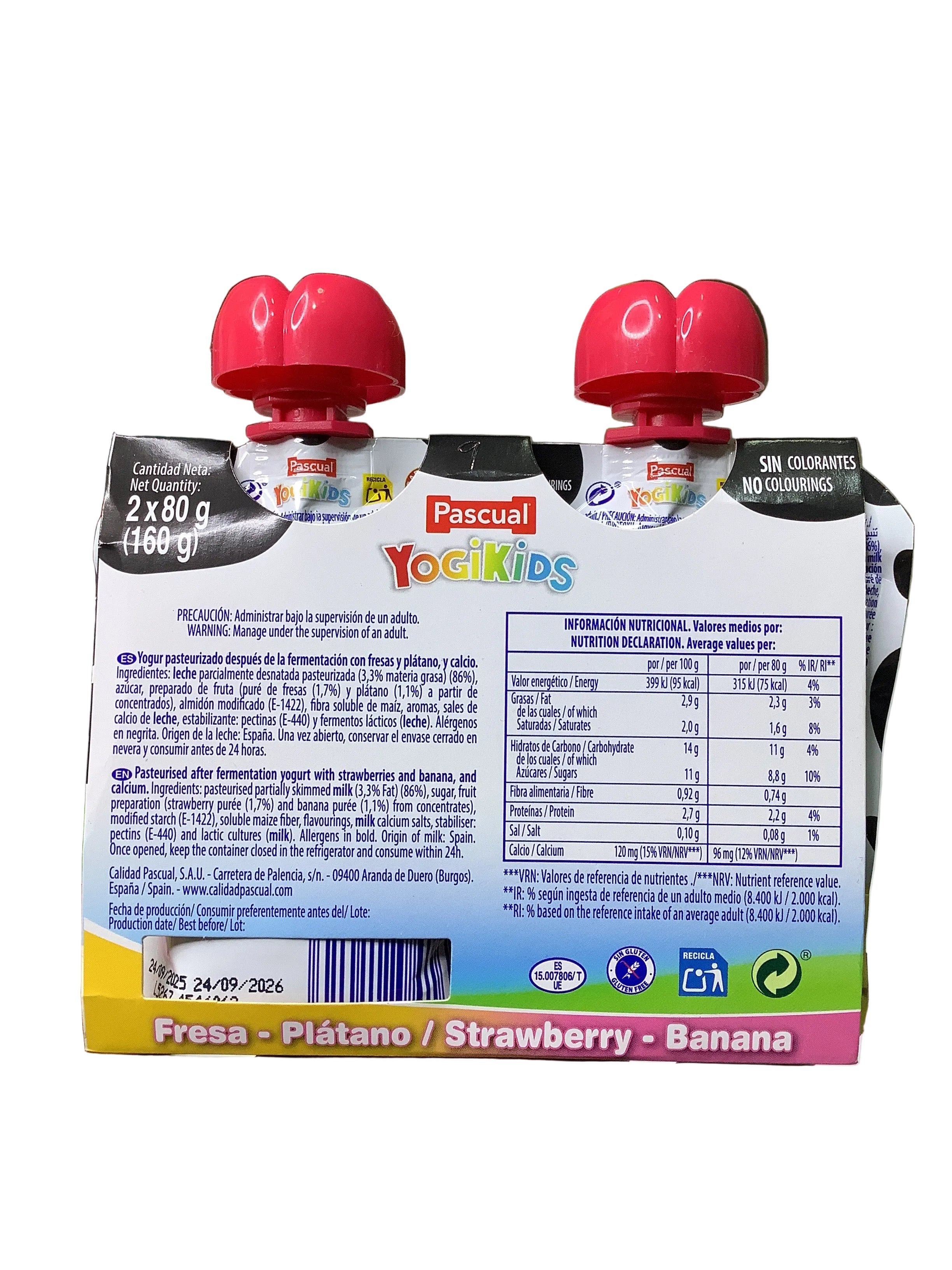 Pascual Yogikids Strawberry-Banana Yogurt Drink (2in1) 160g
