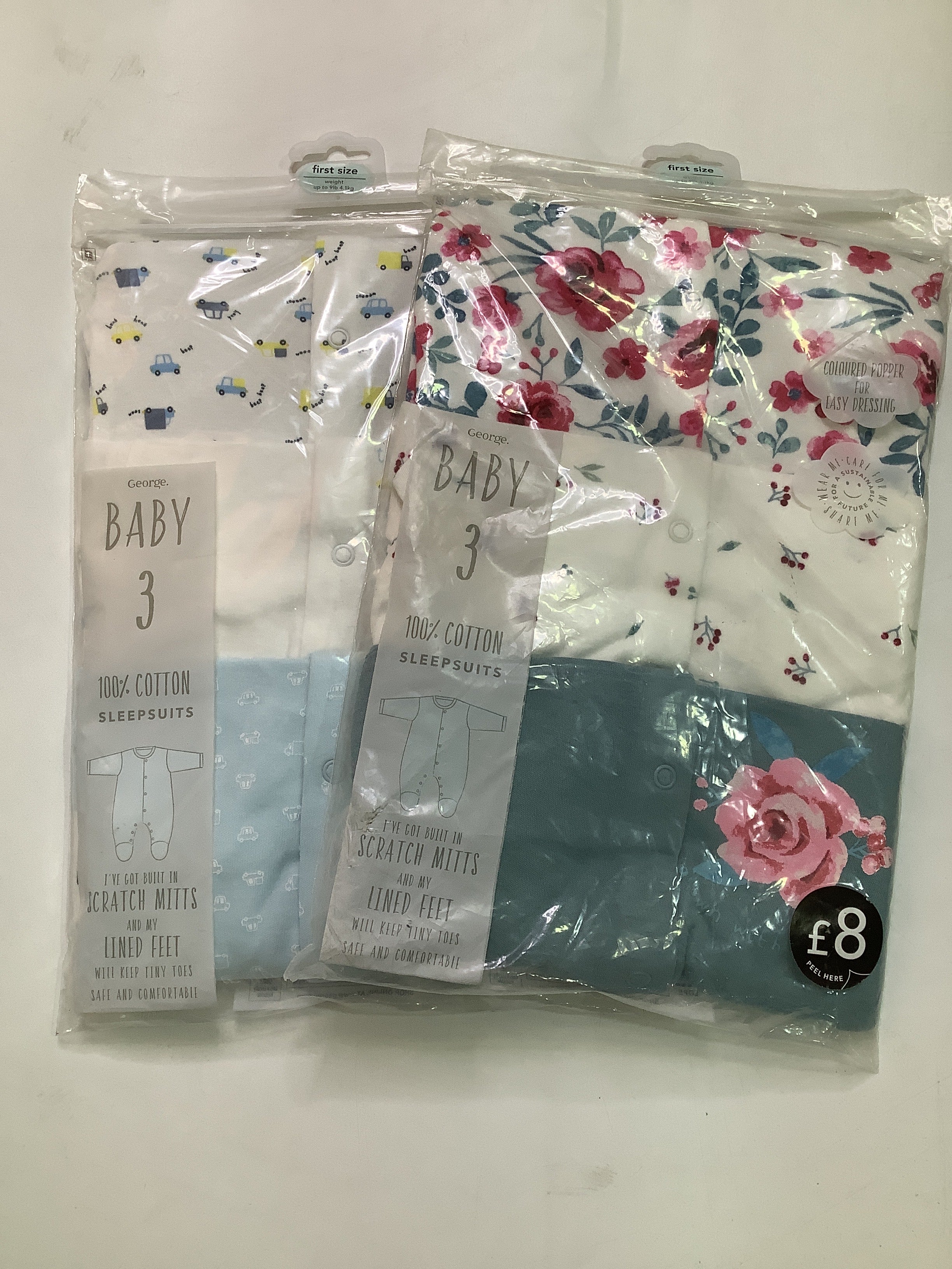 George 3in1 Baby SleepSuit Scratch Mitts And Lined Feet(First Size/New Born)