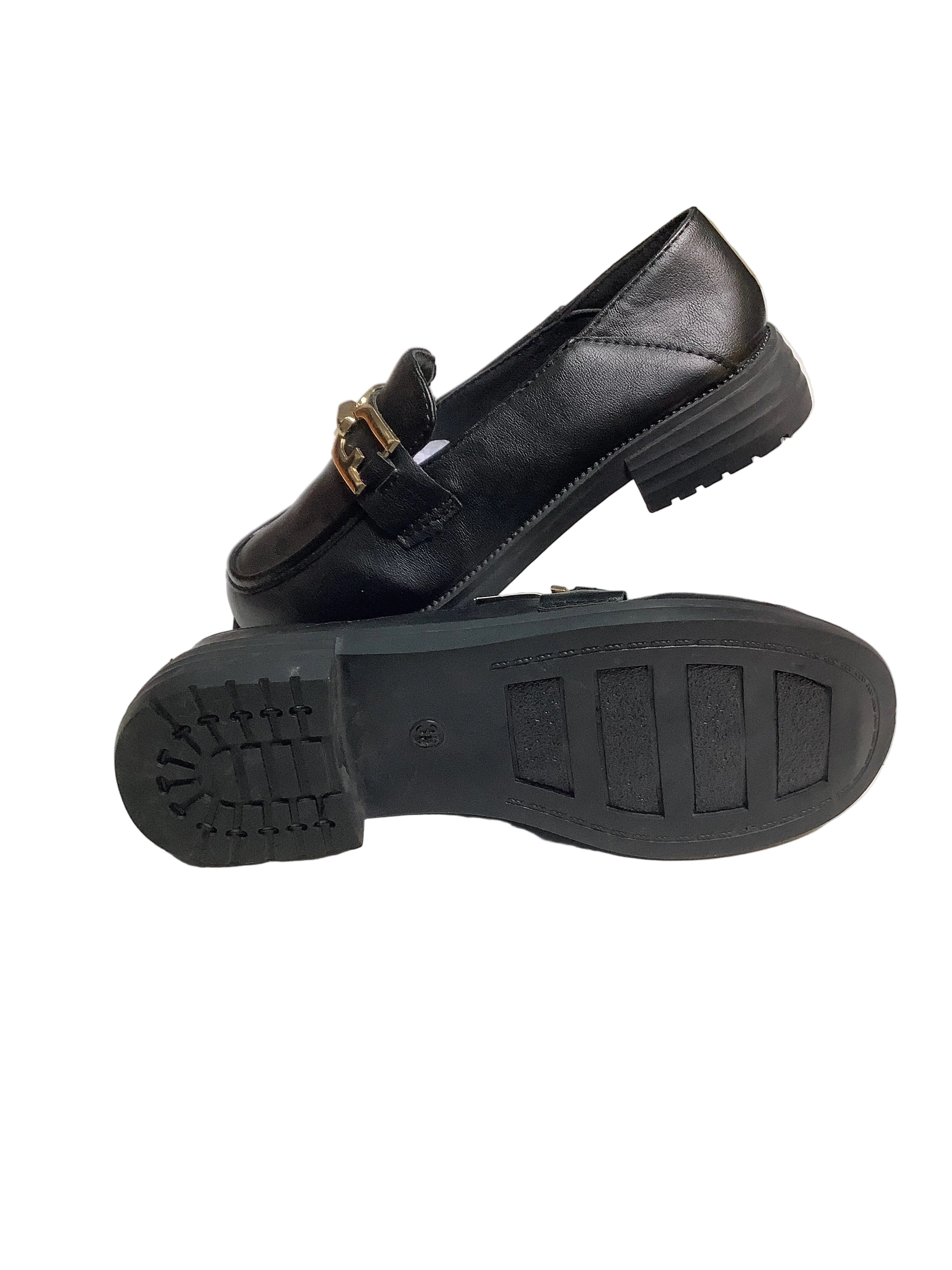Back To School Black Shoe With Golden Design.