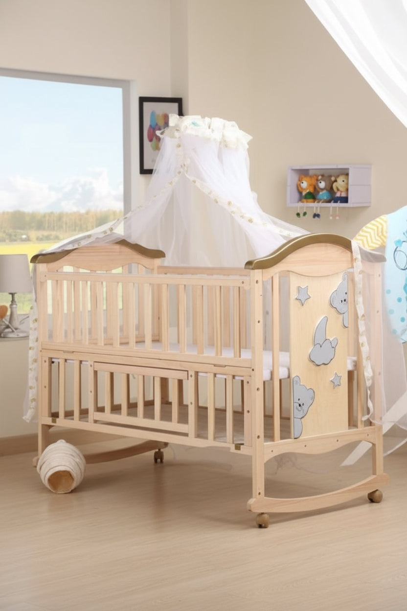 Baby wooden bed with gold designs