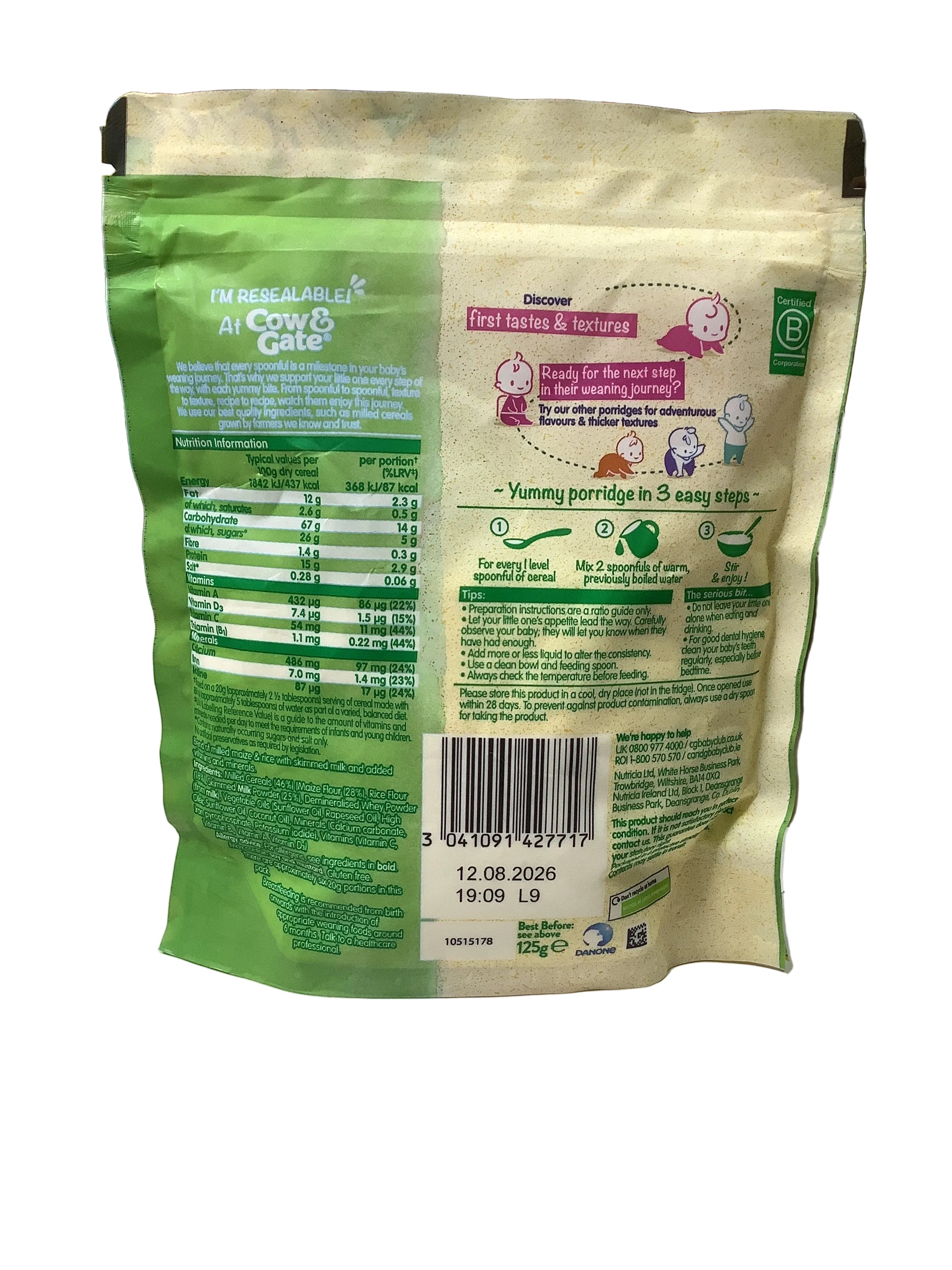Cow & Gate Creamy Porridge Baby Cereal 125g (4-6Months)