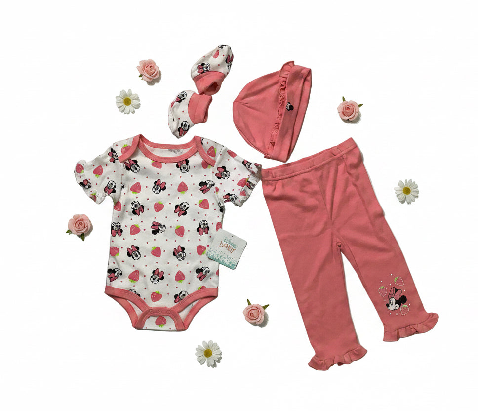 Disney Baby Girl 4 Piece Set Bodysuit,Trousers, Baby cap and Baby Socks.
