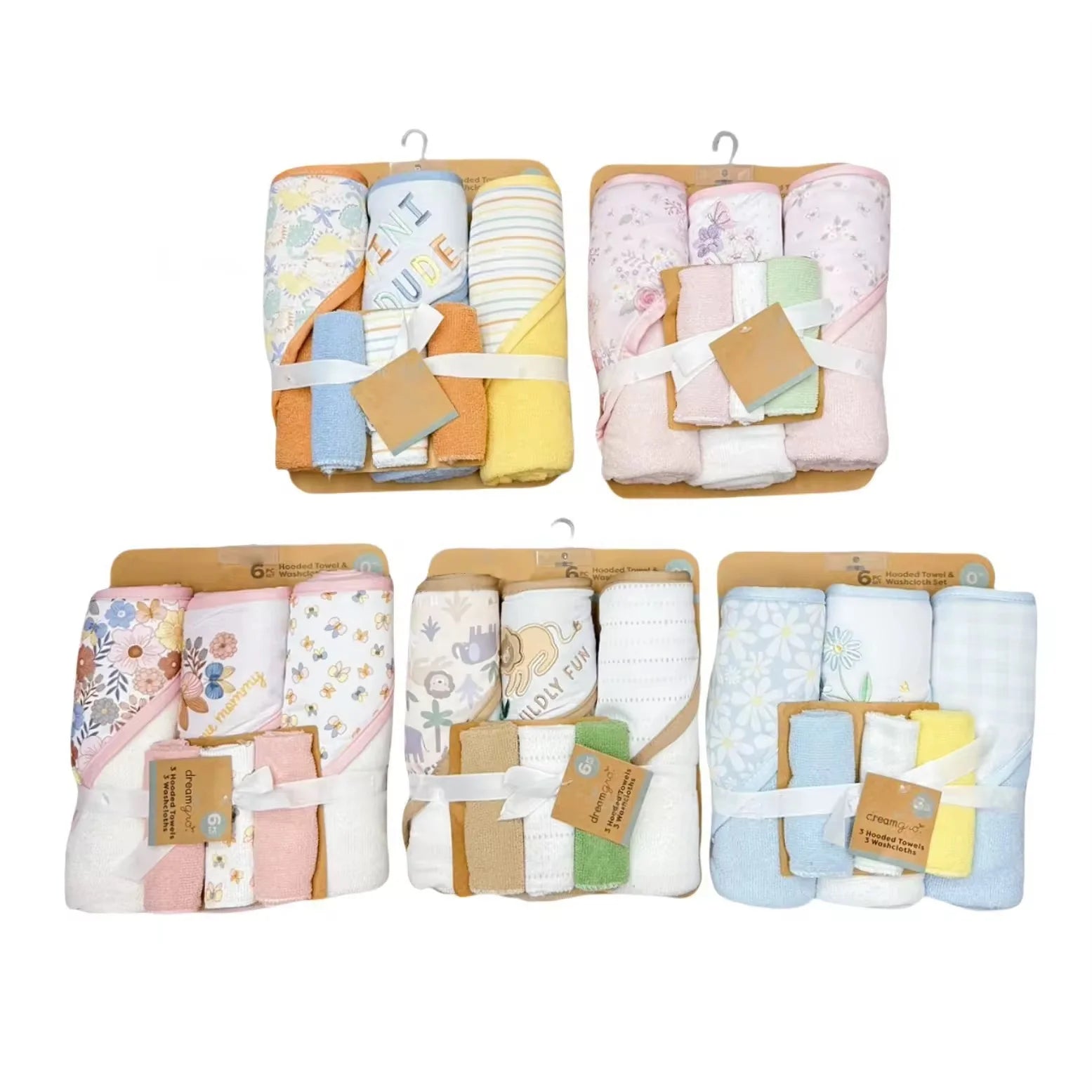 Dream gro 3 Hooded Towels with 3 Washcloths (6 Set).