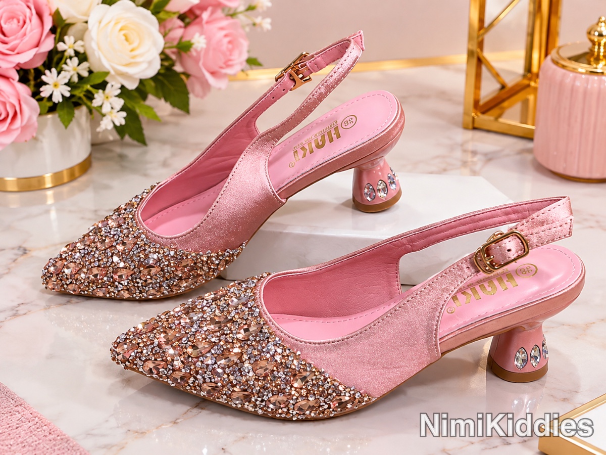 Haki Happiness Girls Round Heel Stone Design Shoe.