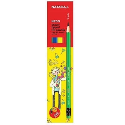 Nataraj Neon Eraser Tipped HB Pencils [SKU-8901324001297]
