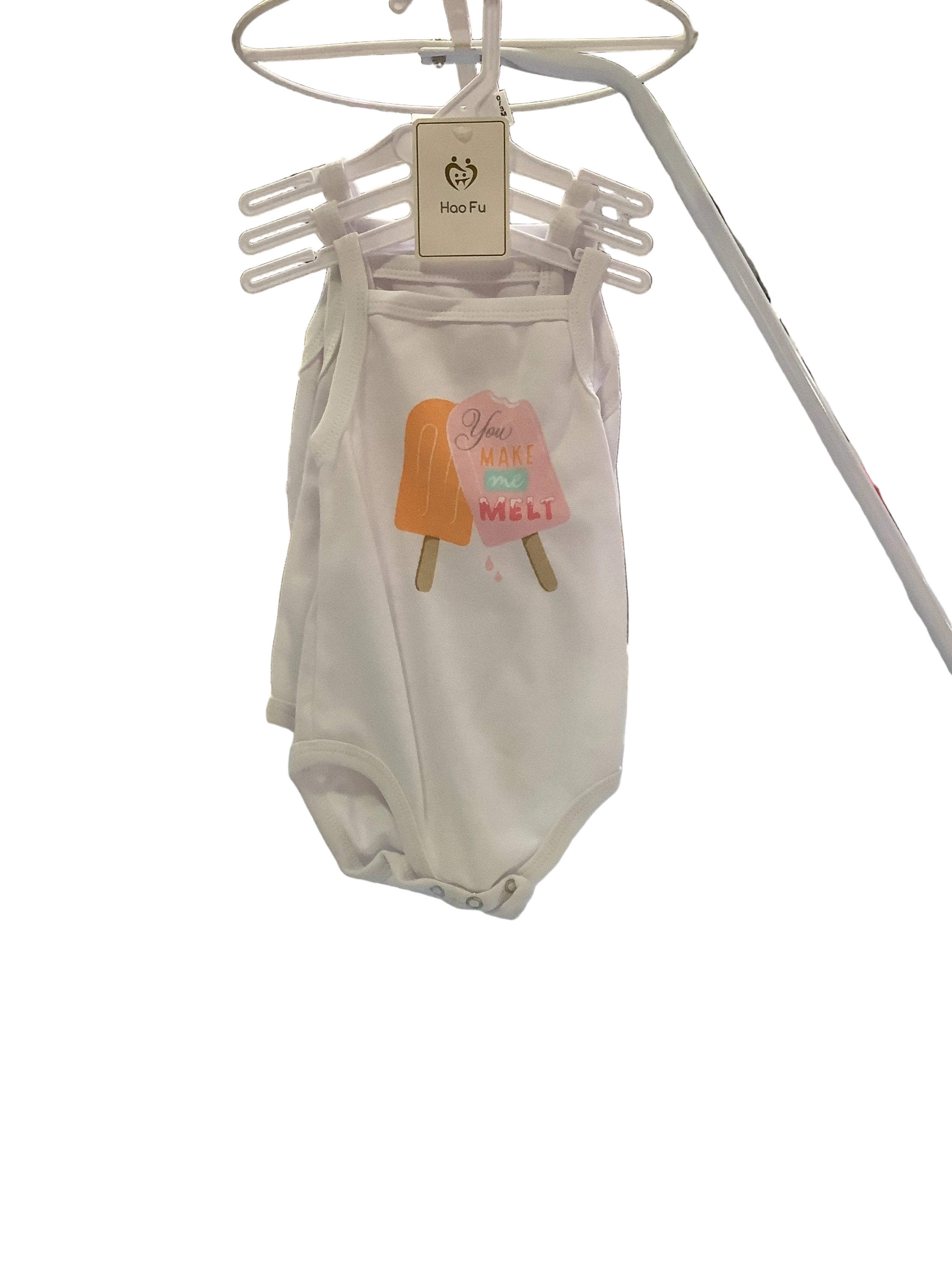 Hao Fu White Baby Body Suit With Design (3pices)