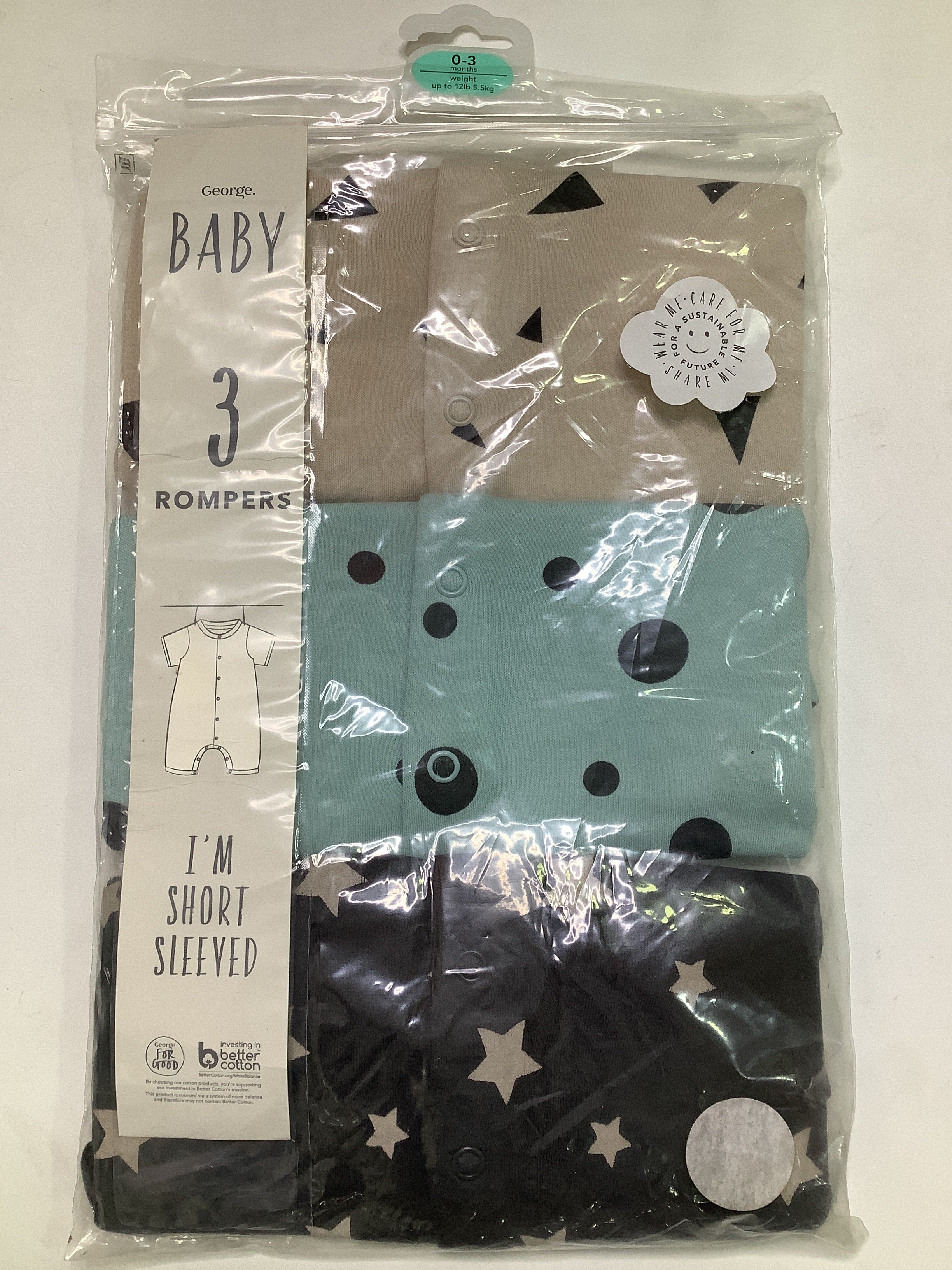 George 3in1 Rompers Baby Sleep Suits (0-3months)