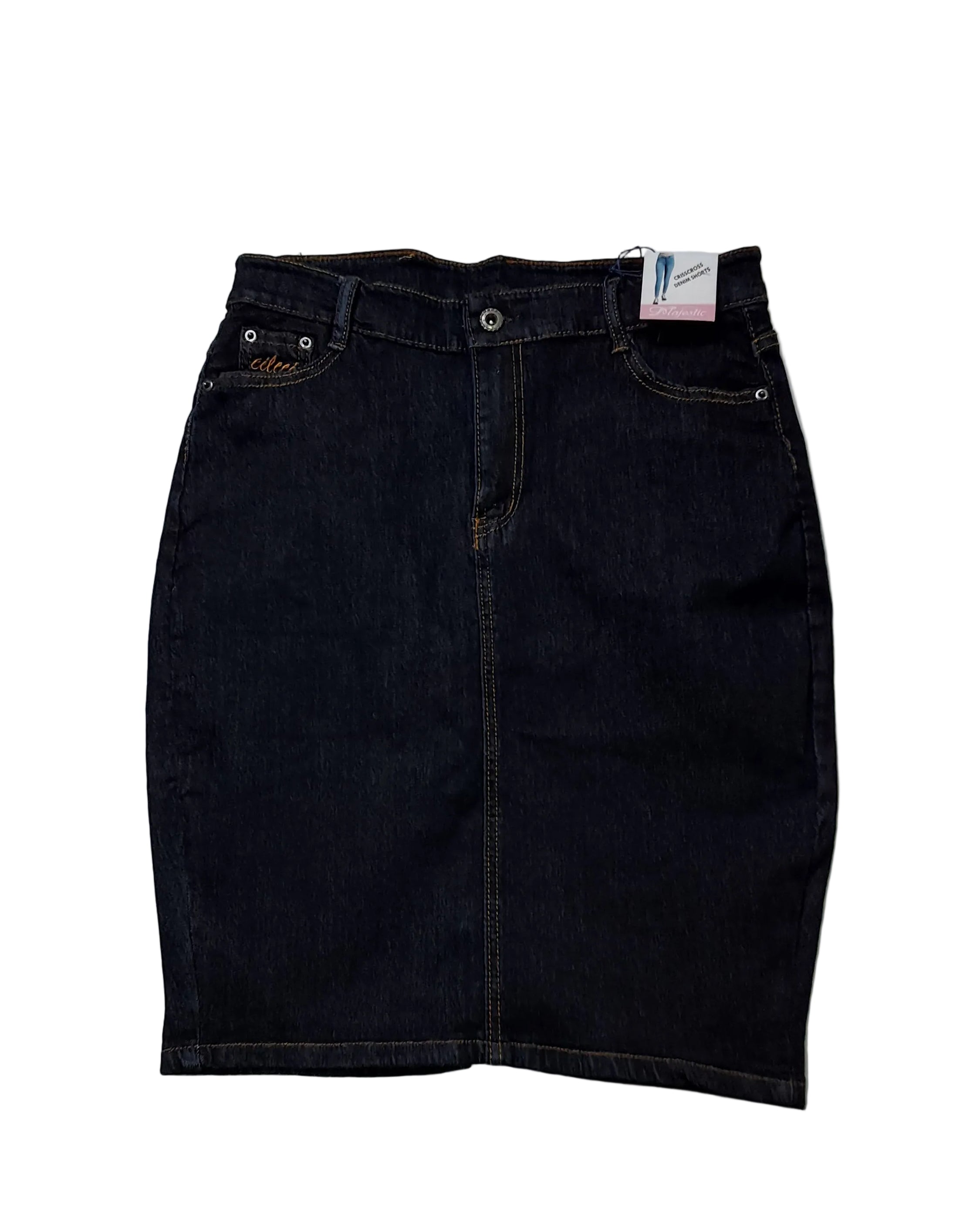 Majestic High Rise Ankle (Crisscross Denim Short Skirt).
