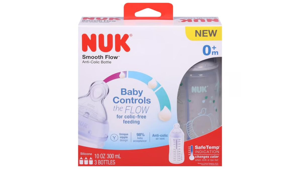 NUK smooth flow anti-colic bottle feeding bottle 300ml(3 bottles 0m+)