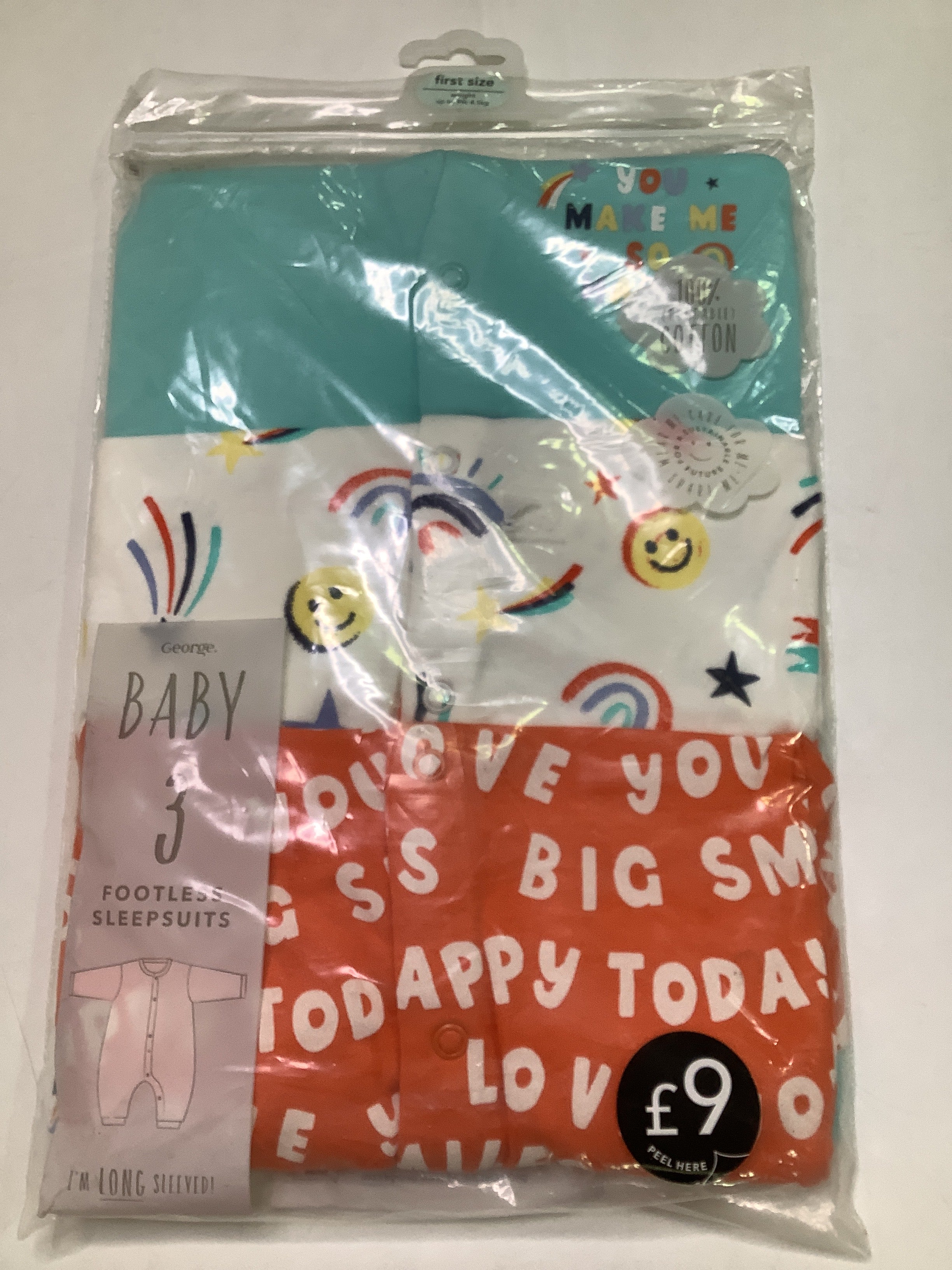 George 3in1 Footless Baby Sleep suits (First Size/New Born)
