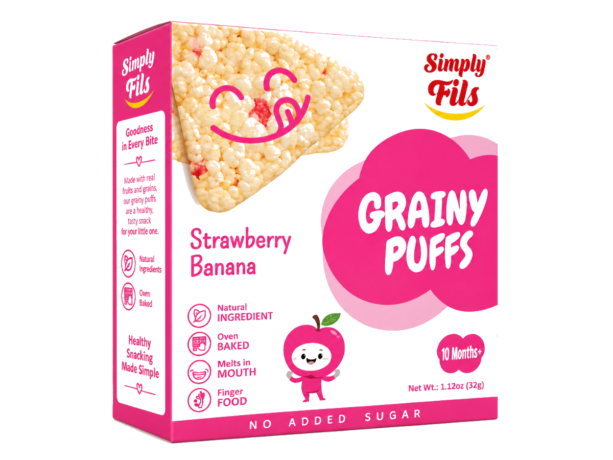 Simply Fils Grainy Puffs Strawberry Banana Biscuits 32g (10 Months +).